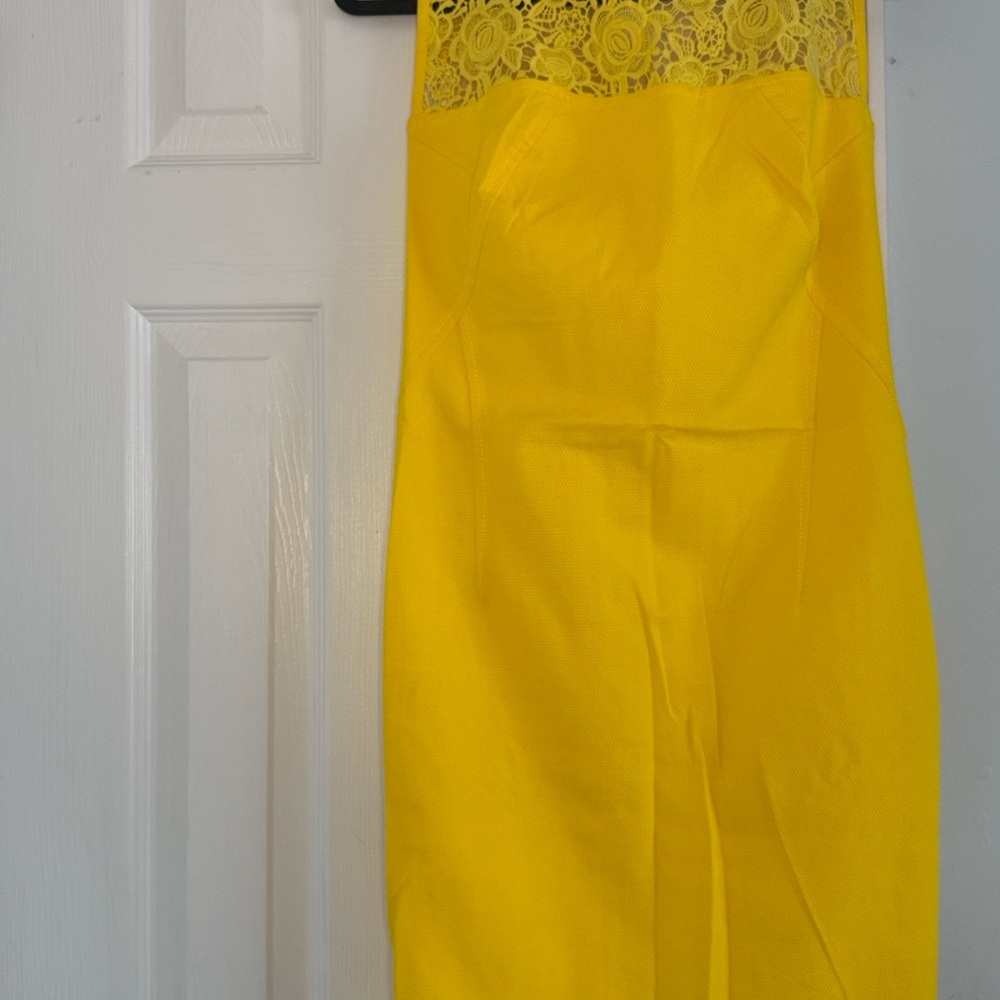 Cara lotti Paris Yellow Lace Midi Dress